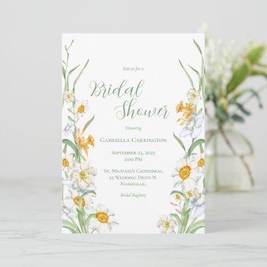 White & Yellow Daffodil Floral Bridal Shower Invitations