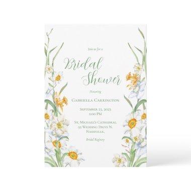 White & Yellow Daffodil Floral Bridal Shower Invitations