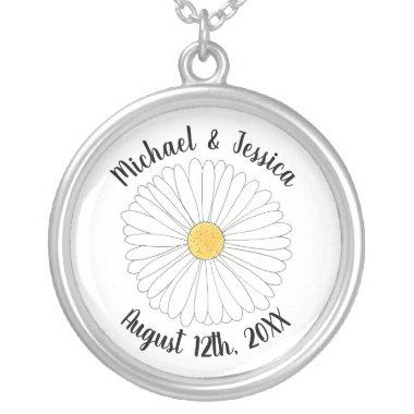 White Yellow Daisy Flower Floral Garden Party Silver Plated Necklace