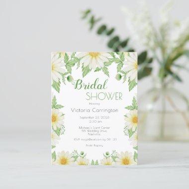 White Yellow Floral Daisies Bridal Shower PostInvitations