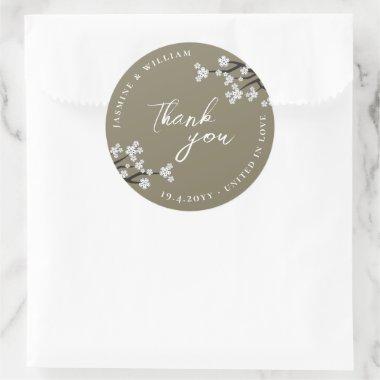 White Zen Sakura Cherry Blossoms Asian Wedding Classic Round Sticker