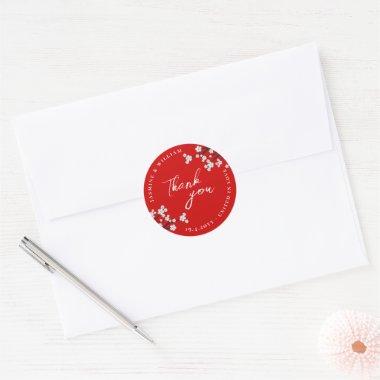 White Zen Sakura Cherry Blossoms Red Asian Wedding Classic Round Sticker