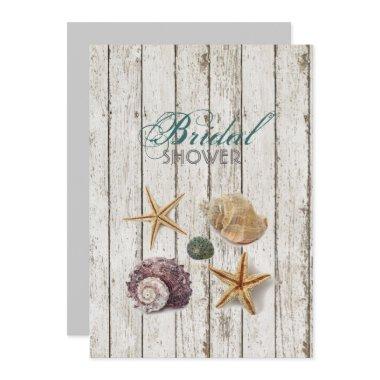 Whitewashed wood seashells beach