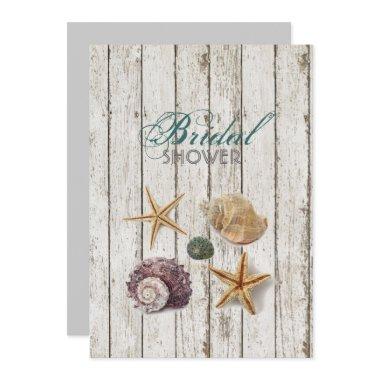 Whitewashed wood seashells beach bridal shower Invitations