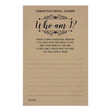 Who am I Bridal Shower Rustic game Invitations Flyer