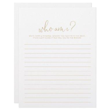 Who Am I Gold Fancy Script Bridal Shower Game