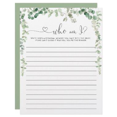 Who Am I Love Fancy Script Bridal Shower Game