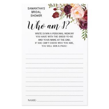 Who am I? Marsala Flowers Bridal Shower Game