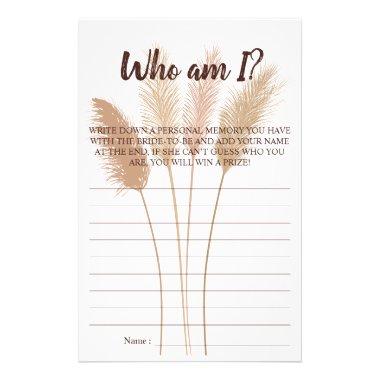 Who am I? Pampas Bridal Shower Game Invitations Flyer