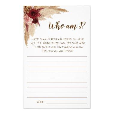Who am I? Pampas Bridal Shower Game Invitations Flyer