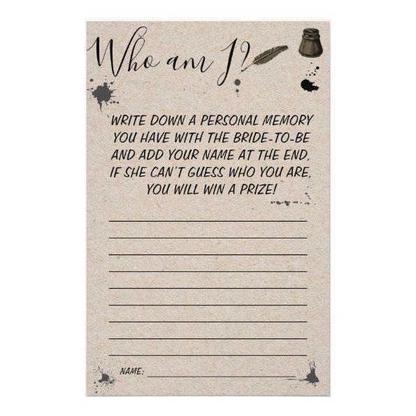 Who am I? | Pen & Inkwell Bridal Shower Game Invitations Flyer