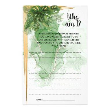 Who am I Tropical Palm Bridal Shower Game Invitations Flyer