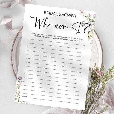 Who Am I Wildflower Bridal Shower Game Invitations