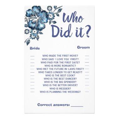 Who did it Shower Game Invitations Blue Flower Flyer