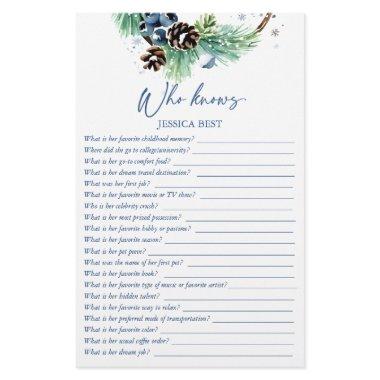 Who knows bride best winter bridal shower game stationery