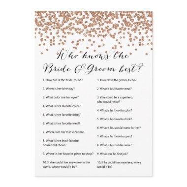 Who Knows Bride & Groom Rose Gold Bridal Game Invitations