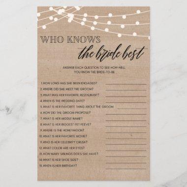 Who knows the bride best bridal shower game