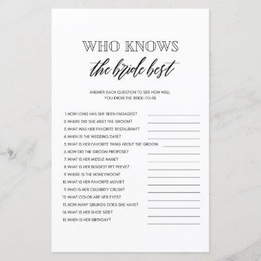 Who knows the bride best bridal shower game