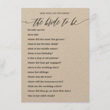 Who Knows the Bride Best Bridal Shower Game Enclosure Invitations
