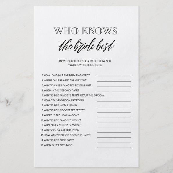 Who knows the bride best bridal shower game flyer