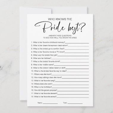 Who Knows the Bride Best Bridal Shower Game Invitations