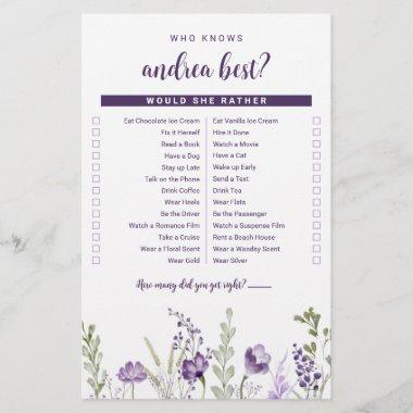 Who Knows the Bride Best Bridal Shower Game Sheet