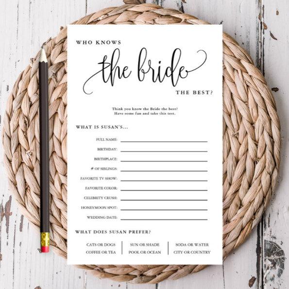 Who Knows The Bride Editable Paper Game Invitations