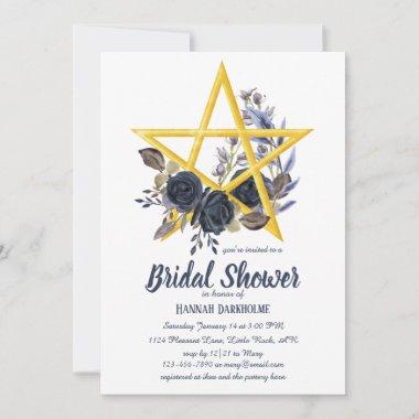 Wiccan Bridal Shower | Gothic Floral Pentacle Invi Invitations