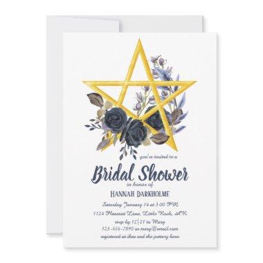 Wiccan Bridal Shower | Gothic Floral Pentacle Invi Invitations