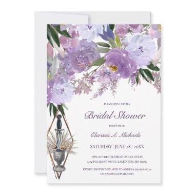 Wiccan Union Purple Floral Bridal Shower Invitations