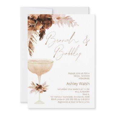 Wide Glass Boho Floral Brunch Bubbly Bridal Shower Invitations