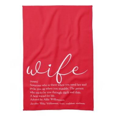 Wife Definition Elegant Script Love Heart Red Kitchen Towel