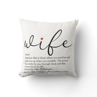 Wife Definition Red Heart Black and White Script Throw Pillow