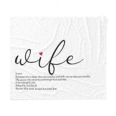 Wife Red Love Heart Personalized Elegant Script Fleece Blanket