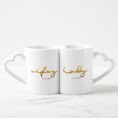 Wifey and Hubby Typography with Wedding Date Coffee Mug Set