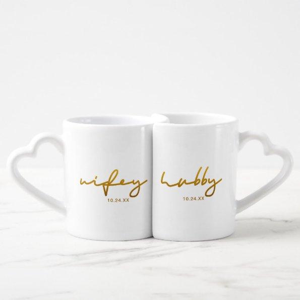 Wifey and Hubby Typography with Wedding Date Coffee Mug Set