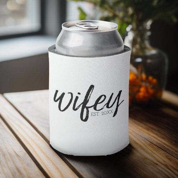 Wifey - Whimsical Black Calligraphy for the Bride Can Cooler