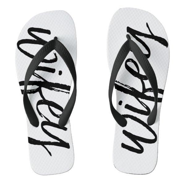 Wifey - Whimsical Black Calligraphy for the Bride Flip Flops