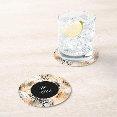 Wild Black Cream Leopard Animal  Round Paper Coaster