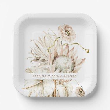 Wild Boho Protea Pampas Grass Floral Bridal Shower Paper Plates