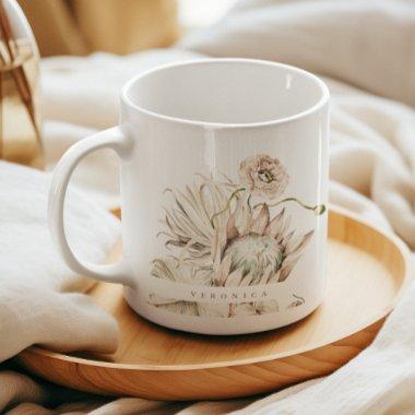 Wild Boho Protea Pampas Grass Floral Personalized Coffee Mug