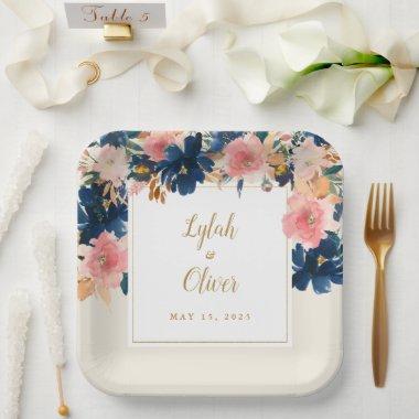 Wild Elegance | Navy Blush & Gold Wedding Paper Plates