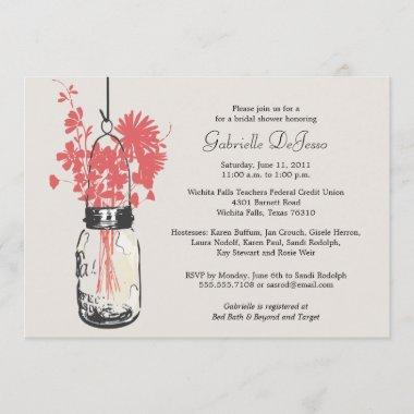 Wild flowers & Mason Jar Bridal Shower Invitations