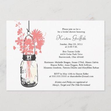 Wild flowers & Mason Jar Bridal Shower Invitations
