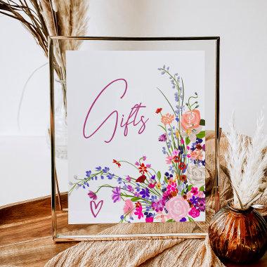 Wild flowers script gifts bridal shower poster