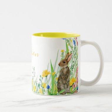 Wild Flowers with Rabbit Floral Watercolor Two-Ton Two-Tone Coffee Mug
