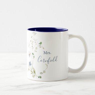 Wild Forest Floral Mrs Newlywed Bride  Two-Tone Coffee Mug