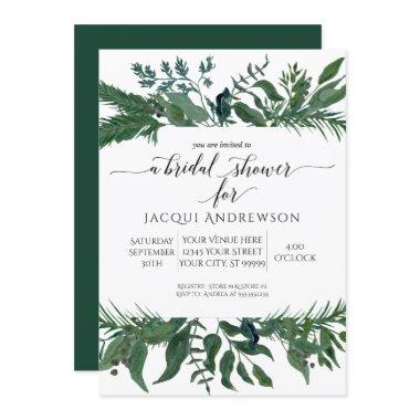 Wild Forest Foliage Leaf Border Bridal Shower Invitations