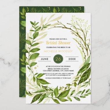 Wild Meadow | Green Foliage Luxury Bridal Shower Foil Invitations