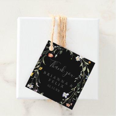 Wild Multicolor Floral Black Wedding Favor Tags